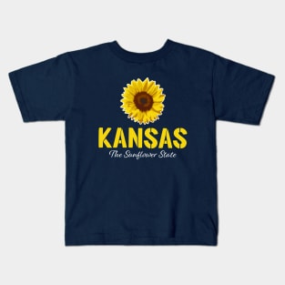 Kansas The Sunflower State Classic Yellow Stencil Kids T-Shirt